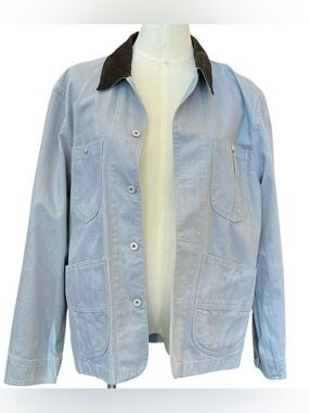 Wallace & Barnes XL Light Blue Chore Jacket Cotton Workwear Button Up EUC